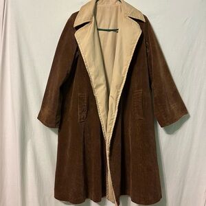 Roth-LeCover Sport Reversible Brown Cord Khaki Trench Coat Size 10 BELT MISSING